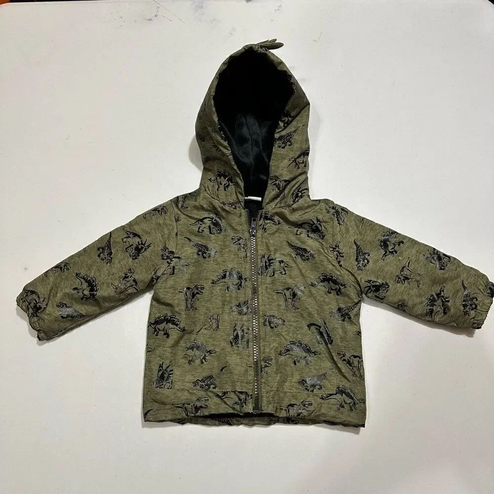 Mick Mack Dinosaur Zip up Jacket with Dinosaur Hood Green and Black| Size 12 Mon